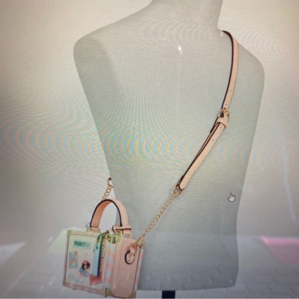 Stylish Travel-Themed Handbag with Pink and Blue Accents - Picture 2 of 10